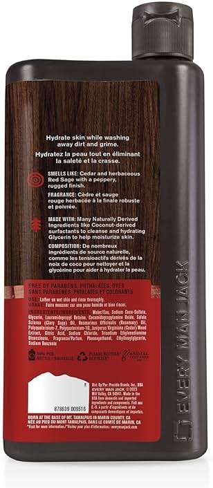 Every Man Jack Nourishing Cedar + Red Sage Mens Body Wash for All Skin Types - Naturally Derived Ingredients - Cleanse and Hydrate Skin with Coconut and Glycerin - 24oz 2 Bottles - Image 9