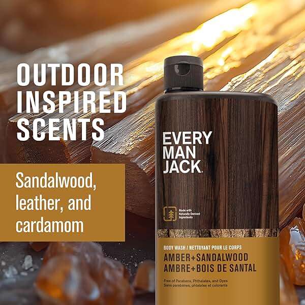 Every Man Jack Amber+Sandalwood Hydrating Mens Body Wash for All Skin Types-Cleanse, Nourish, and Hydrate Skin with Naturally Derived Ingredients-Paraben Free, Phthalate Free, Dye Free-24oz(Pack of 2) - Image 3