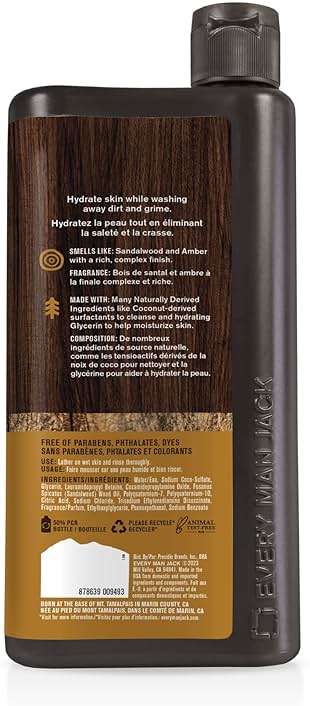 Every Man Jack Amber+Sandalwood Hydrating Mens Body Wash for All Skin Types-Cleanse, Nourish, and Hydrate Skin with Naturally Derived Ingredients-Paraben Free, Phthalate Free, Dye Free-24oz(Pack of 2) - Image 9