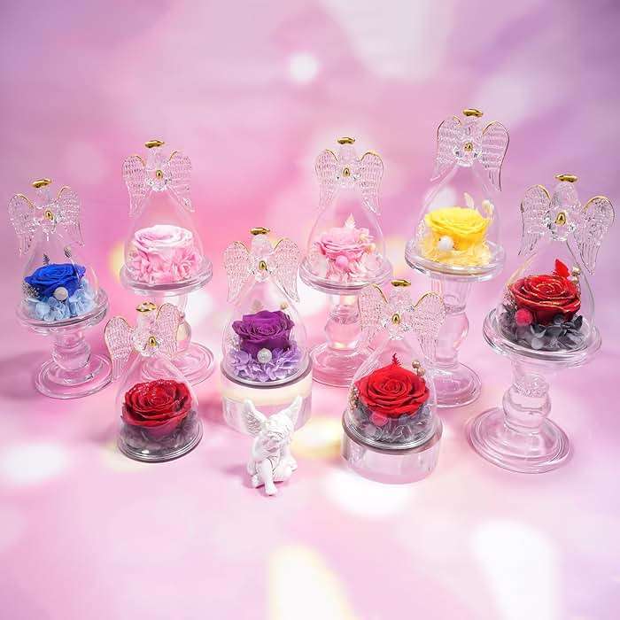 Sunia Gifts for Mom Birthday Gifts for Women, Preserved Real Roses in Glass Angel Figurine, Eternal Forever Flowers for Delivery Prime, Fresh Flower Presents for Mothers Grandma Wife Daughter Sister - Image 6