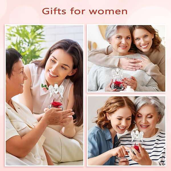 Sunia Gifts for Mom Birthday Gifts for Women, Preserved Real Roses in Glass Angel Figurine, Eternal Forever Flowers for Delivery Prime, Fresh Flower Presents for Mothers Grandma Wife Daughter Sister - Image 7