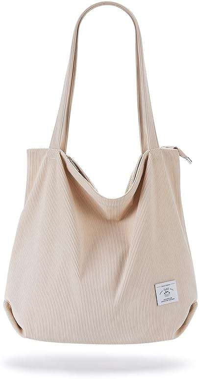 KALIDI Women Corduroy Tote Bag Zipper Casual Tote's Handbag Big Capacity Shoulder Bag with Pockets - Image 1