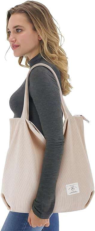 KALIDI Women Corduroy Tote Bag Zipper Casual Tote's Handbag Big Capacity Shoulder Bag with Pockets - Image 2