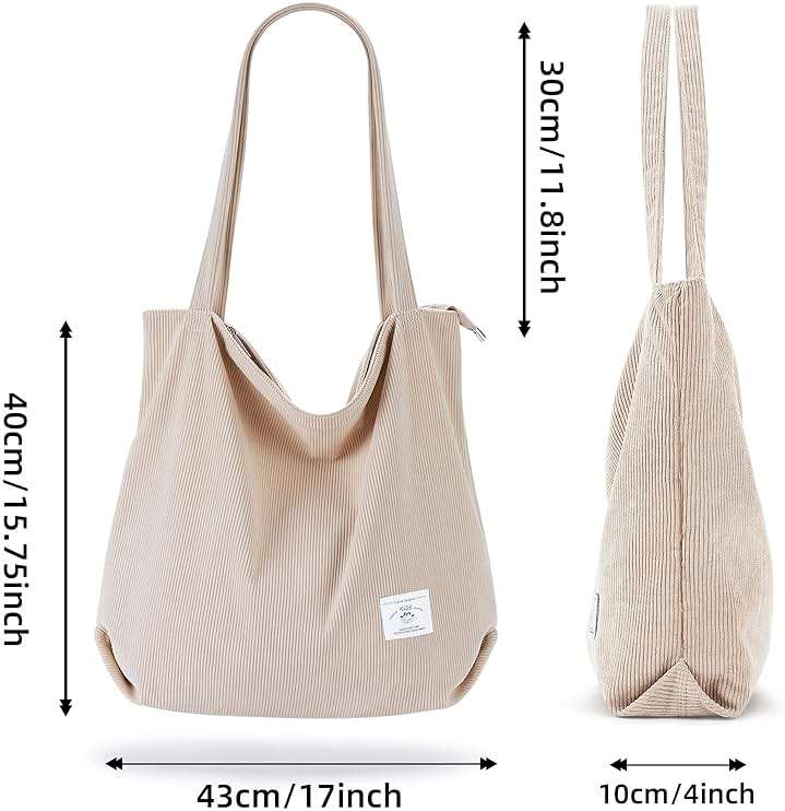 KALIDI Women Corduroy Tote Bag Zipper Casual Tote's Handbag Big Capacity Shoulder Bag with Pockets - Image 3