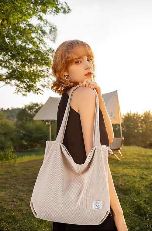 KALIDI Women Corduroy Tote Bag Zipper Casual Tote's Handbag Big Capacity Shoulder Bag with Pockets - Image 8