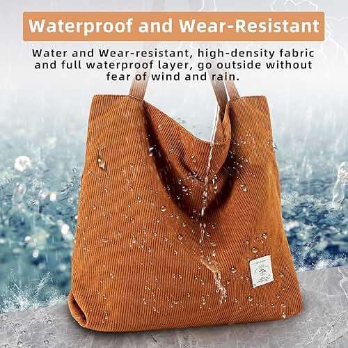 KALIDI Women Corduroy Tote Bag Zipper Casual Tote's Handbag Big Capacity Shoulder Bag with Pockets - Image 9