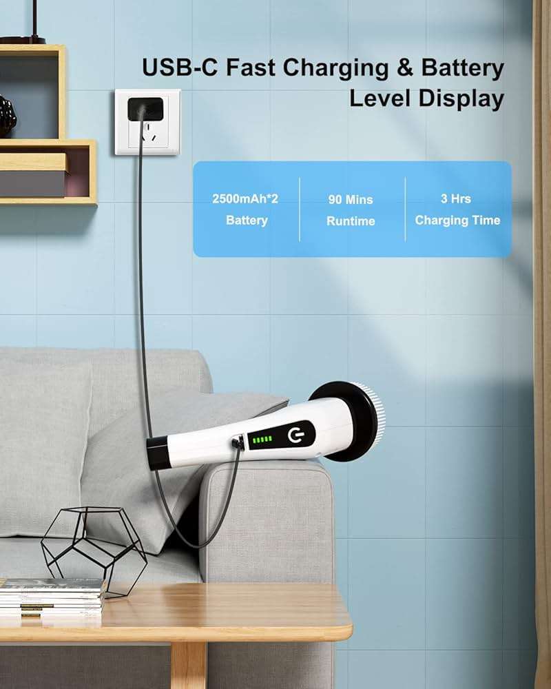 Leebein Electric Spin Scrubber, Cordless Cleaning Brush with 8 Replaceable Brush Heads, Tub and Floor Tile 360 Power Scrubber Dual Speed with Adjustable & Detachable Handle for Bathroom Kitchen Car - Image 4