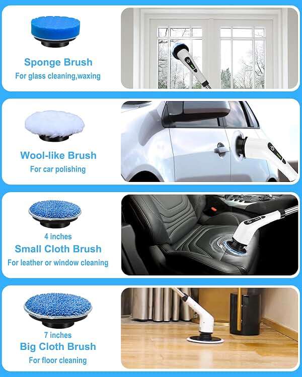 Leebein Electric Spin Scrubber, Cordless Cleaning Brush with 8 Replaceable Brush Heads, Tub and Floor Tile 360 Power Scrubber Dual Speed with Adjustable & Detachable Handle for Bathroom Kitchen Car - Image 6