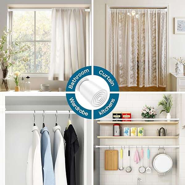 AIZESI 2pcs Spring Tension Rods Adjustable 26 to 39 inch Small Tension Curtain Rod No Drilling Expandable Spring Loaded Curtain Rod,Suitable for Doors and Windows 28 to 36 inch, White - Image 5