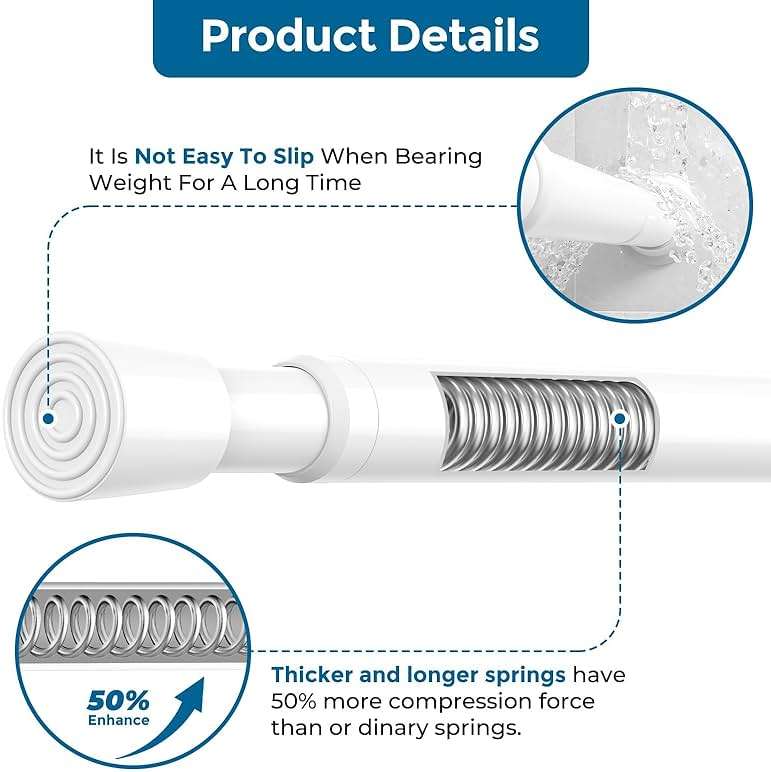 AIZESI 2pcs Spring Tension Rods Adjustable 26 to 39 inch Small Tension Curtain Rod No Drilling Expandable Spring Loaded Curtain Rod,Suitable for Doors and Windows 28 to 36 inch, White - Image 6