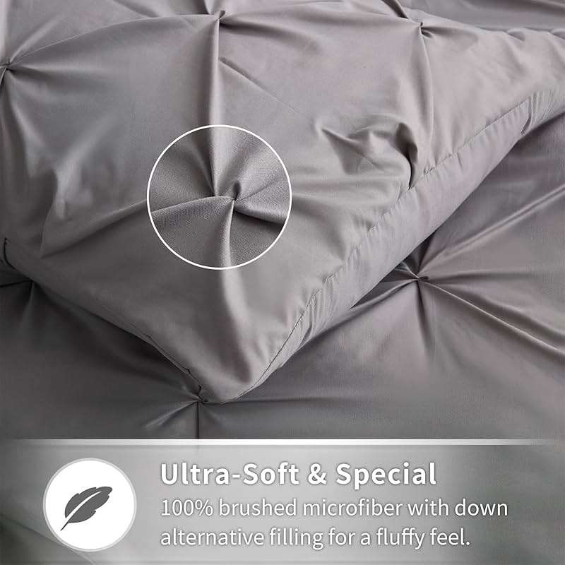 Maple&Stone Queen Comforter Set - 7 Pieces Pintuck Bed in A Bag Queen Pleat Pinch - Comforters Queen Size - Comforter Set with Flat Sheet, Fitted Sheet and Pillowcases & Shams, Grey - Image 5