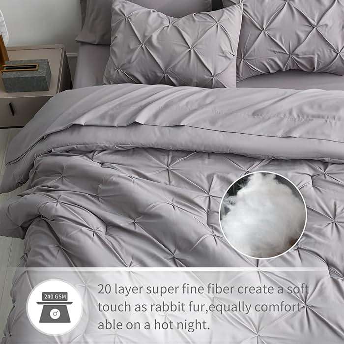 Maple&Stone Queen Comforter Set - 7 Pieces Pintuck Bed in A Bag Queen Pleat Pinch - Comforters Queen Size - Comforter Set with Flat Sheet, Fitted Sheet and Pillowcases & Shams, Grey - Image 6