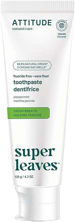 Attitude Fluoride-Free Fresh Breath Toothpaste, Peppermint Flavor, EWG Verified, Vegan & Cruelty-Free, Sugar-Free, Plant & Mineral-Based Ingredients, Clean Oral Care, 4.2 Oz - Image 1