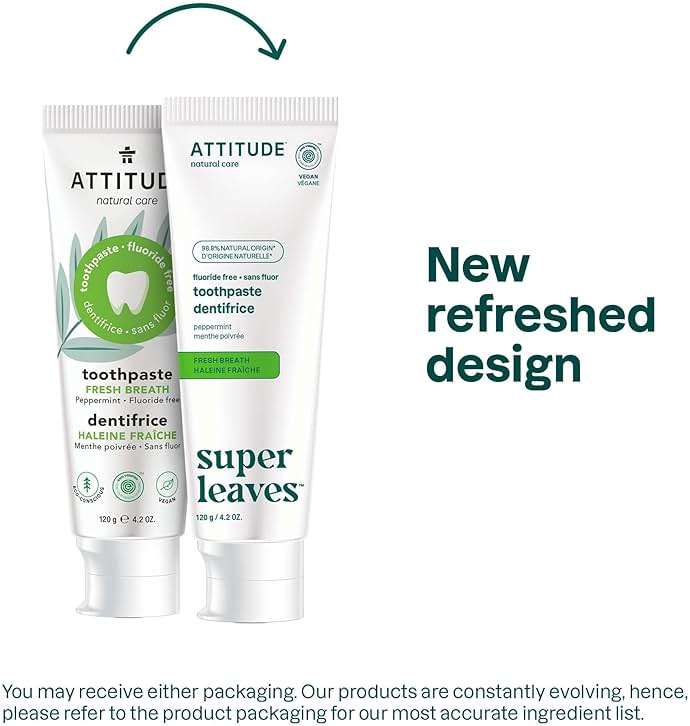 Attitude Fluoride-Free Fresh Breath Toothpaste, Peppermint Flavor, EWG Verified, Vegan & Cruelty-Free, Sugar-Free, Plant & Mineral-Based Ingredients, Clean Oral Care, 4.2 Oz - Image 2