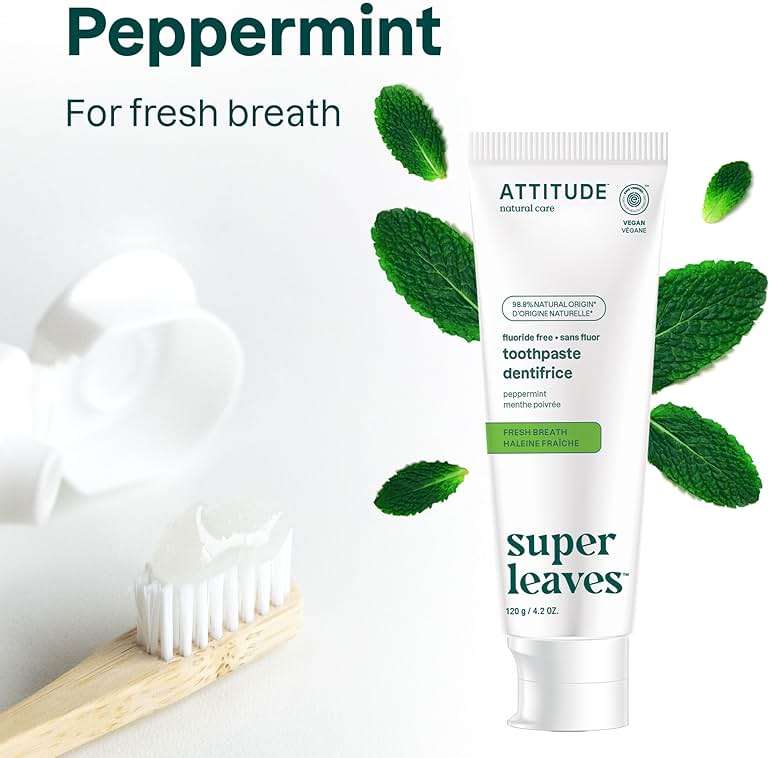 Attitude Fluoride-Free Fresh Breath Toothpaste, Peppermint Flavor, EWG Verified, Vegan & Cruelty-Free, Sugar-Free, Plant & Mineral-Based Ingredients, Clean Oral Care, 4.2 Oz - Image 5