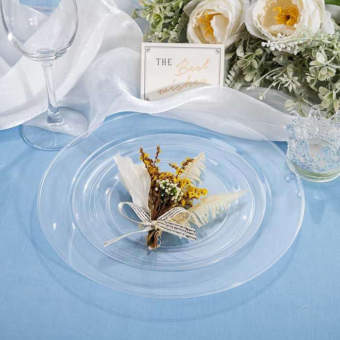 FLOWERCAT 100PCS Clear Plastic Plates - Heavy Duty Clear Disposable Plates for Fall Party/Wedding/Christmas - Include 10inch & 7inch Dinner/Dessert Plates for 50guests - Image 3
