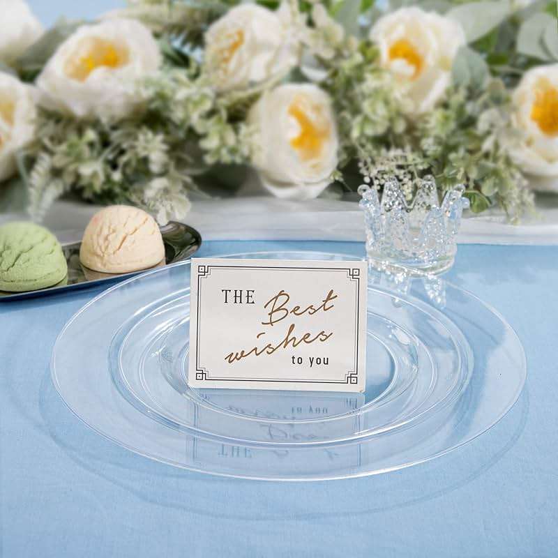 FLOWERCAT 100PCS Clear Plastic Plates - Heavy Duty Clear Disposable Plates for Fall Party/Wedding/Christmas - Include 10inch & 7inch Dinner/Dessert Plates for 50guests - Image 4
