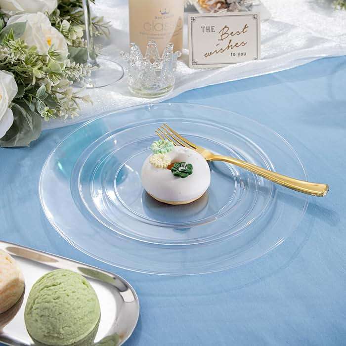 FLOWERCAT 100PCS Clear Plastic Plates - Heavy Duty Clear Disposable Plates for Fall Party/Wedding/Christmas - Include 10inch & 7inch Dinner/Dessert Plates for 50guests - Image 6