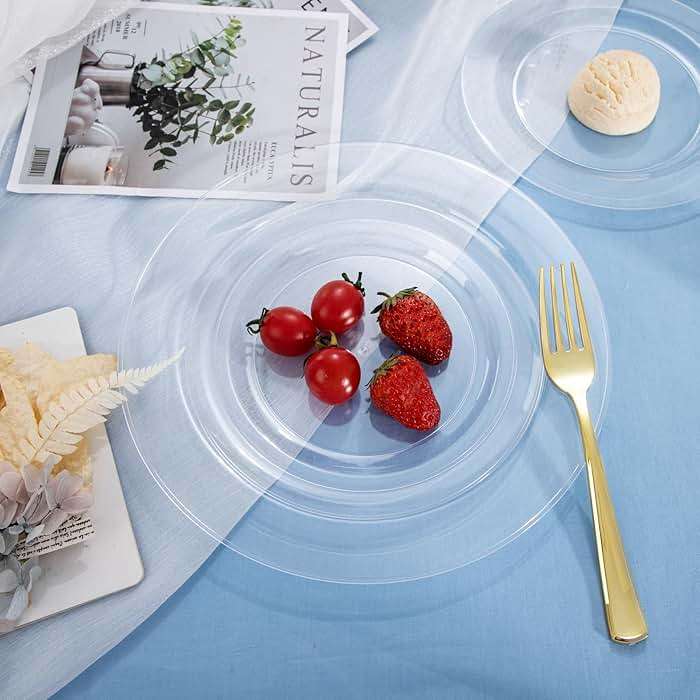 FLOWERCAT 100PCS Clear Plastic Plates - Heavy Duty Clear Disposable Plates for Fall Party/Wedding/Christmas - Include 10inch & 7inch Dinner/Dessert Plates for 50guests - Image 7