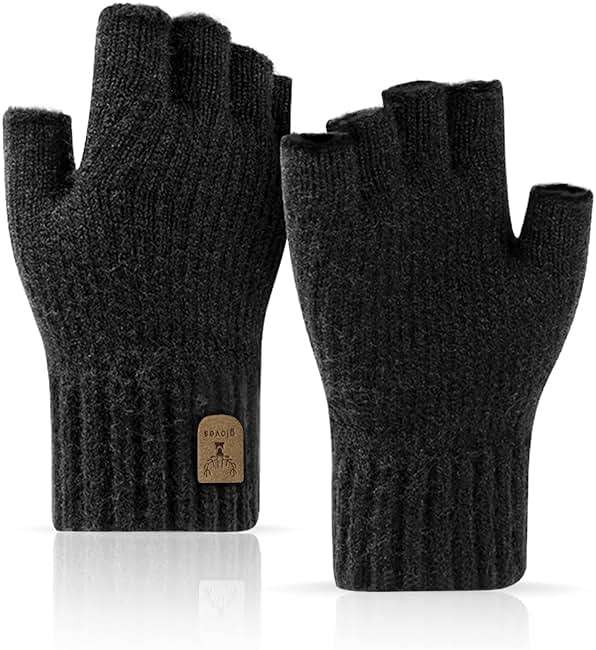 JUNRUI Fingerless Gloves Half Finger Winter Warm Knitted Gloves Working Running Biking Driving for Men and Women - Image 1
