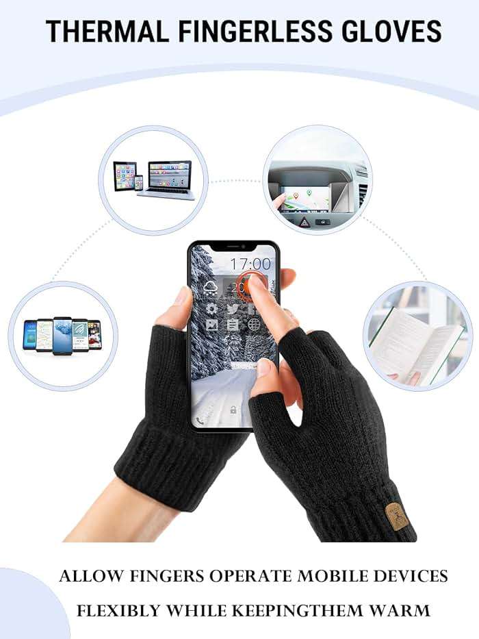 JUNRUI Fingerless Gloves Half Finger Winter Warm Knitted Gloves Working Running Biking Driving for Men and Women - Image 3