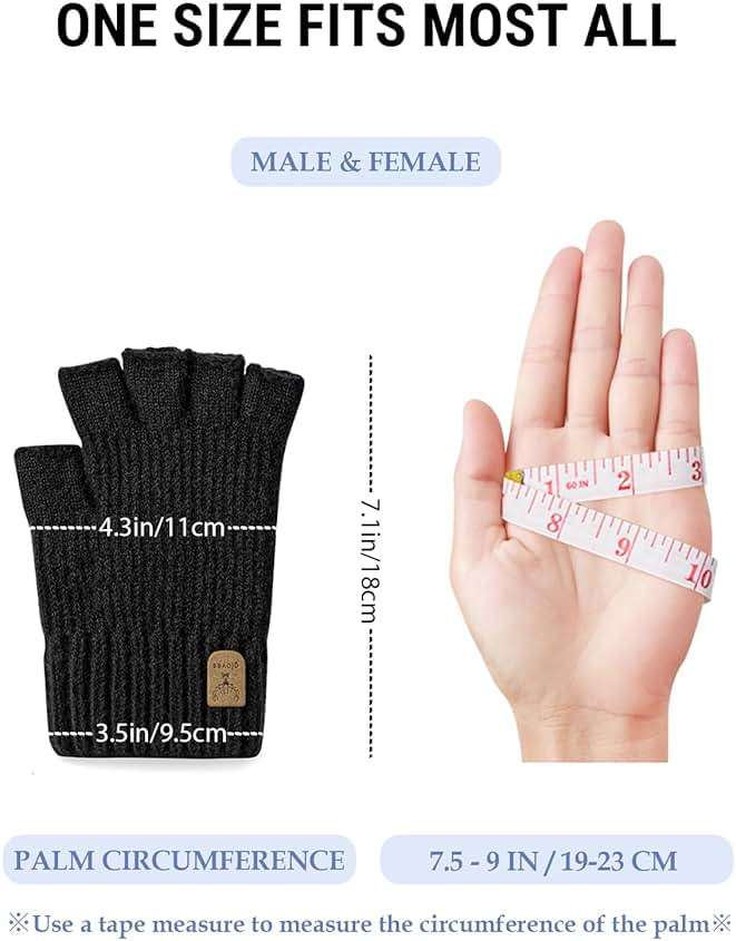 JUNRUI Fingerless Gloves Half Finger Winter Warm Knitted Gloves Working Running Biking Driving for Men and Women - Image 4