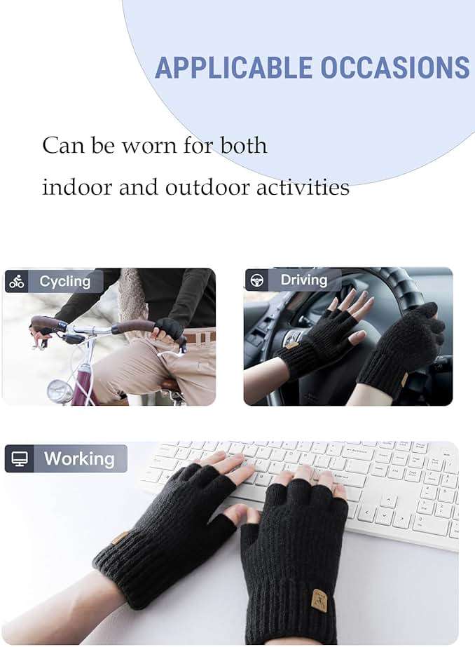JUNRUI Fingerless Gloves Half Finger Winter Warm Knitted Gloves Working Running Biking Driving for Men and Women - Image 5