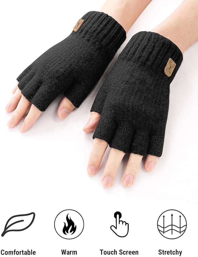JUNRUI Fingerless Gloves Half Finger Winter Warm Knitted Gloves Working Running Biking Driving for Men and Women - Image 6