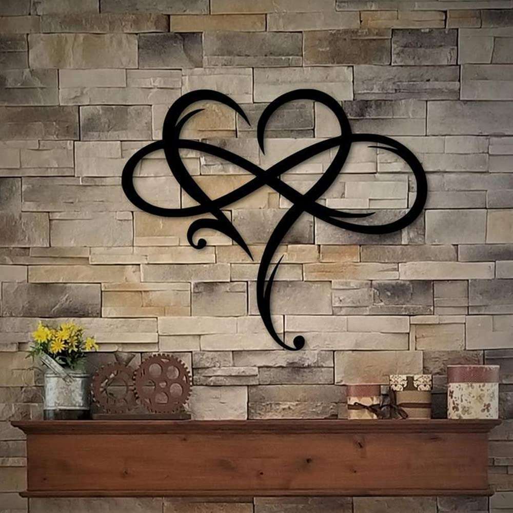 Infinity Heart Wall Decor, Unique Infinity Heart Metal Art Wall Decor Love Sign Steel Wall Plaques Bedroom Ornaments for Home Wedding Decor, Room Living Room Decoration (Black, 15.7x14inch) - Image 1