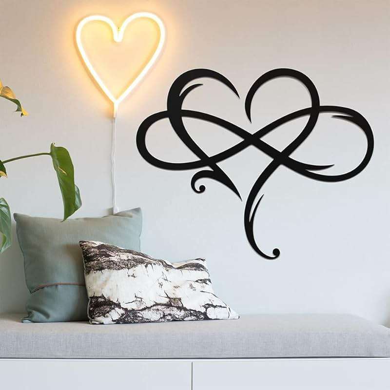 Infinity Heart Wall Decor, Unique Infinity Heart Metal Art Wall Decor Love Sign Steel Wall Plaques Bedroom Ornaments for Home Wedding Decor, Room Living Room Decoration (Black, 15.7x14inch) - Image 3