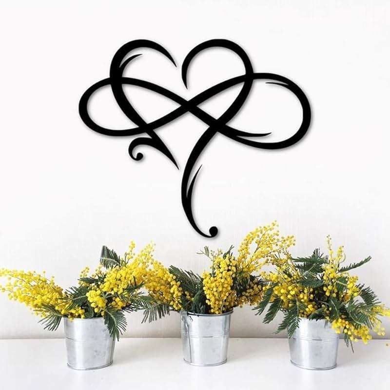 Infinity Heart Wall Decor, Unique Infinity Heart Metal Art Wall Decor Love Sign Steel Wall Plaques Bedroom Ornaments for Home Wedding Decor, Room Living Room Decoration (Black, 15.7x14inch) - Image 4