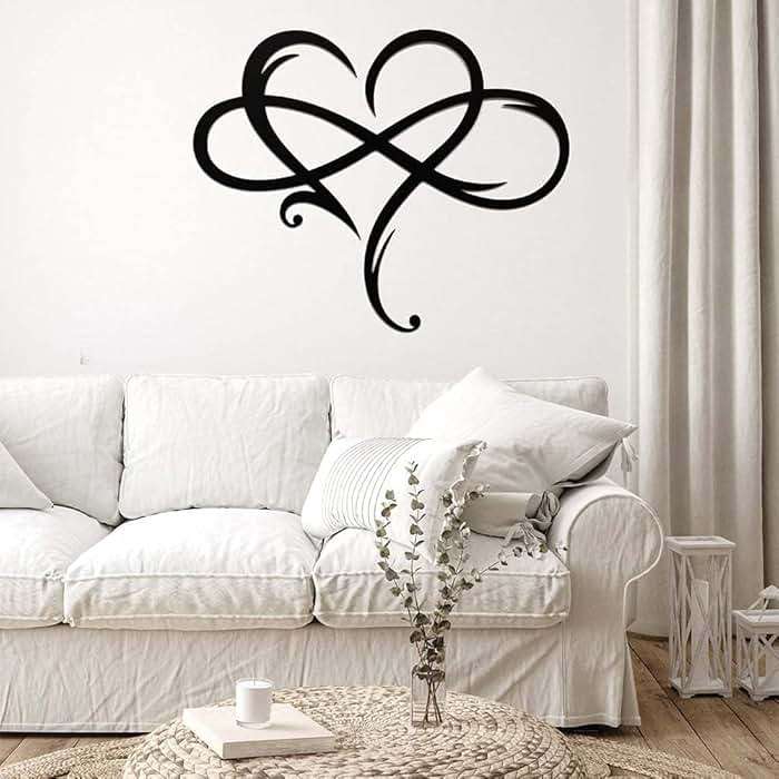 Infinity Heart Wall Decor, Unique Infinity Heart Metal Art Wall Decor Love Sign Steel Wall Plaques Bedroom Ornaments for Home Wedding Decor, Room Living Room Decoration (Black, 15.7x14inch) - Image 5