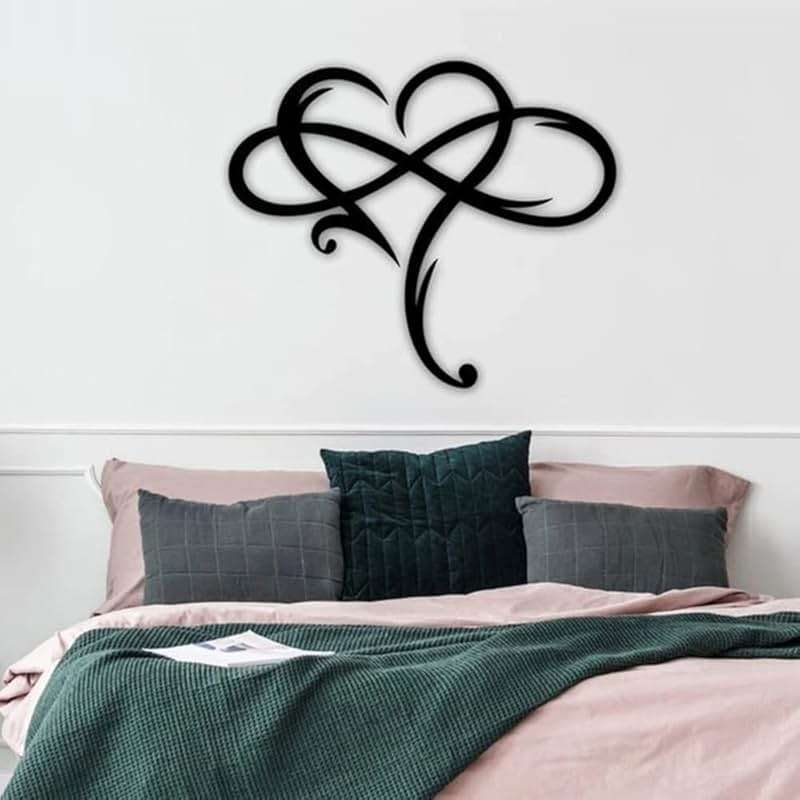 Infinity Heart Wall Decor, Unique Infinity Heart Metal Art Wall Decor Love Sign Steel Wall Plaques Bedroom Ornaments for Home Wedding Decor, Room Living Room Decoration (Black, 15.7x14inch) - Image 6