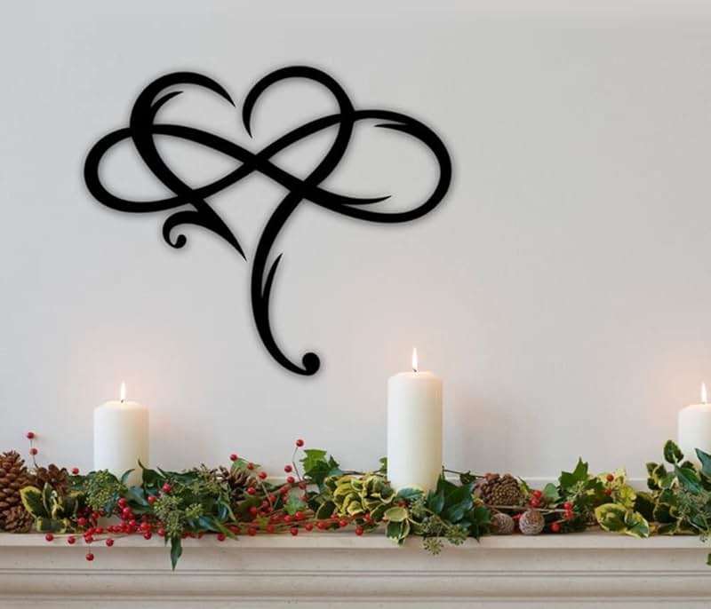 Infinity Heart Wall Decor, Unique Infinity Heart Metal Art Wall Decor Love Sign Steel Wall Plaques Bedroom Ornaments for Home Wedding Decor, Room Living Room Decoration (Black, 15.7x14inch) - Image 7