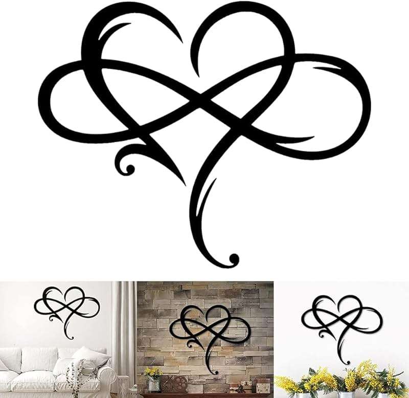Infinity Heart Wall Decor, Unique Infinity Heart Metal Art Wall Decor Love Sign Steel Wall Plaques Bedroom Ornaments for Home Wedding Decor, Room Living Room Decoration (Black, 15.7x14inch) - Image 8