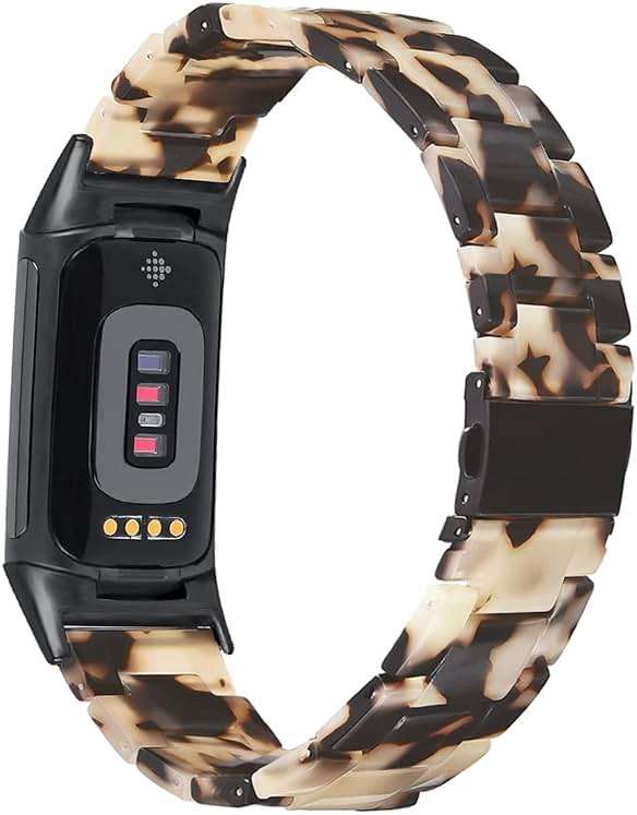 Wongeto Resin Bands Compatible for Fitbit Charge 6 /Charge 5 Band,Women Men Resin Replacement Wristband Strap Blacelet for Fitbit Charge 5 / Charge 6 Advanced Fitness Tracker (Tortoise Stone) - Image 2