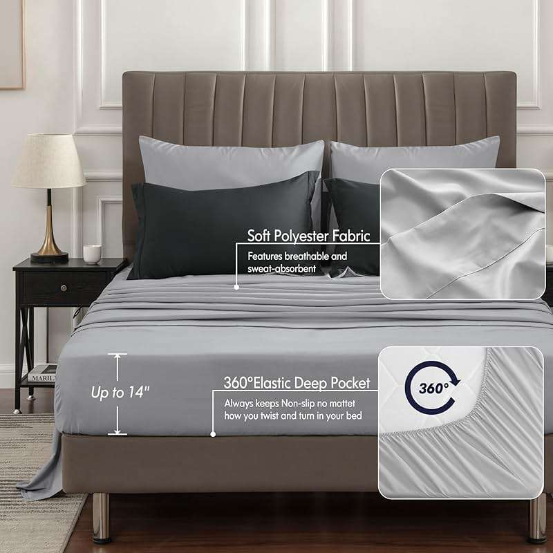 BEDELITE Queen Comforter Set 7 Pieces Bed in A Bag - Soft Microfiber Reversible Black Bed Set with Comforters, Sheets, Pillowcases & Shams, Cozy Luxury Bedding Sets for All Season - Image 2