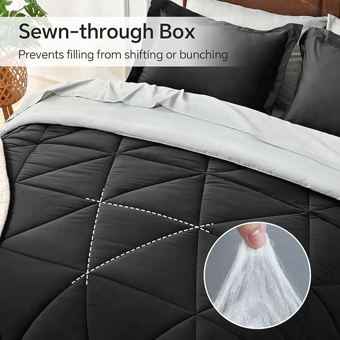 BEDELITE Queen Comforter Set 7 Pieces Bed in A Bag - Soft Microfiber Reversible Black Bed Set with Comforters, Sheets, Pillowcases & Shams, Cozy Luxury Bedding Sets for All Season - Image 3