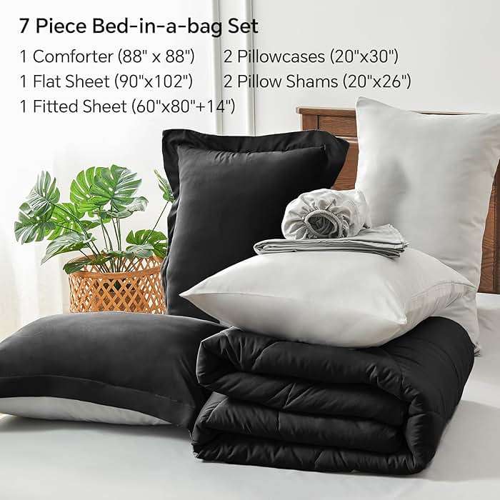 BEDELITE Queen Comforter Set 7 Pieces Bed in A Bag - Soft Microfiber Reversible Black Bed Set with Comforters, Sheets, Pillowcases & Shams, Cozy Luxury Bedding Sets for All Season - Image 5