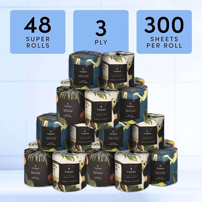 TUSHY Premium Bamboo Toilet Paper: 3 Ply, 300 Sheets Per Roll - 48 Pack - Image 2