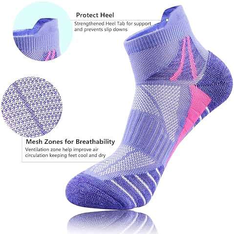 J.WMEET Womens Ankle Socks Athletic Cushioned Breathable Performance Sport Tab Cotton Quarter Women's Running Socks 6 Pack - Image 2