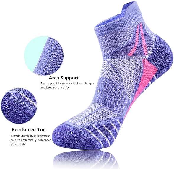 J.WMEET Womens Ankle Socks Athletic Cushioned Breathable Performance Sport Tab Cotton Quarter Women's Running Socks 6 Pack - Image 3