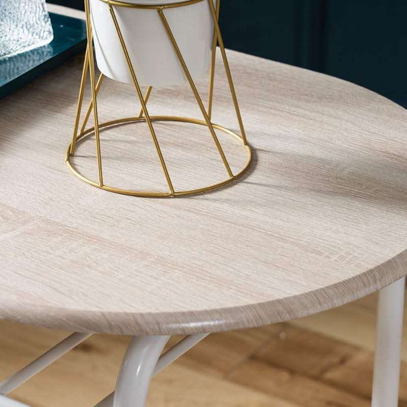 VINGLI 3 Piece Dining Set,Small Kitchen Table Set for 2,Breakfast Table Set,Kitchen Wooden Table and 2 Chairs for Small Space/Dining Room/Apartment,Metal Frame,Wine Rack,White&Light Oak - Image 6