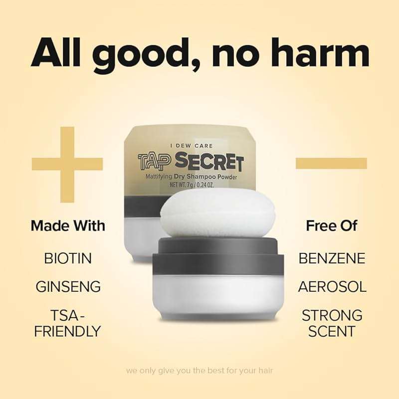 I DEW CARE Tap Secret Dry Shampoo Powder with Biotin - Tap Secret Original | Strengthening & Volumizing, Refillable, Travel size, Non-aerosol, Brunette, Korean Ginseng, Stocking Stuffers, 0.24 Oz - Image 4