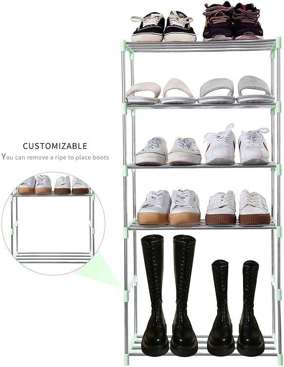 Jucaifu Stackable Small Shoe Rack, Entryway, Hallway and Closet Space Saving Storage and Organization (3-Tier, Green) - Image 4