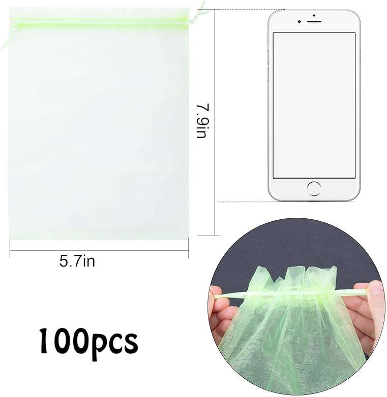 6x8 Inch 100 Pieces Green Fruit Protection Bags- Fruit Netting Bags with Drawstring,Garden Fruit Cover Mesh Bag to Protect Plants from Pest Birds Squirrels - Image 4