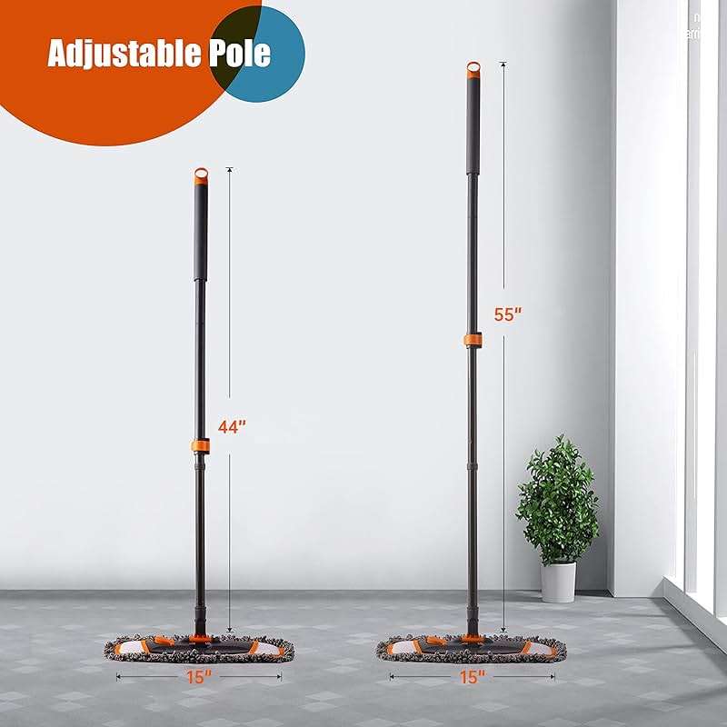 CLEANHOME Mops for Floor Cleaning with 3 Different Washable Pads and Extendable 55” Long Handle, Multifunction Dust Mop for Hardwood,Marble,Tile Floor Mopping,Orange - Image 2