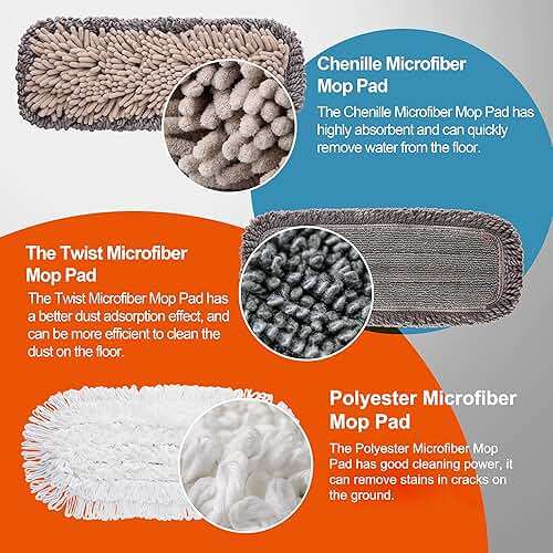 CLEANHOME Mops for Floor Cleaning with 3 Different Washable Pads and Extendable 55” Long Handle, Multifunction Dust Mop for Hardwood,Marble,Tile Floor Mopping,Orange - Image 3