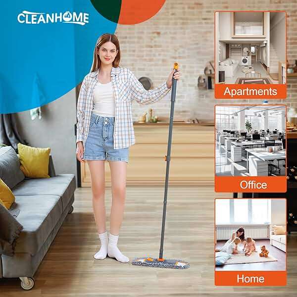 CLEANHOME Mops for Floor Cleaning with 3 Different Washable Pads and Extendable 55” Long Handle, Multifunction Dust Mop for Hardwood,Marble,Tile Floor Mopping,Orange - Image 4