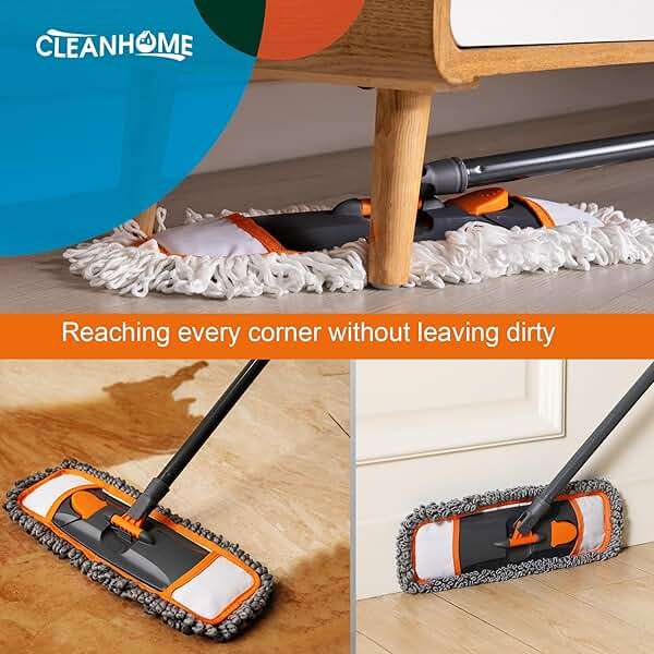 CLEANHOME Mops for Floor Cleaning with 3 Different Washable Pads and Extendable 55” Long Handle, Multifunction Dust Mop for Hardwood,Marble,Tile Floor Mopping,Orange - Image 5
